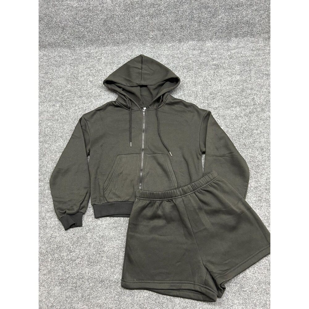 Women’s Small Black Zip Up Hoodie & Shorts Set